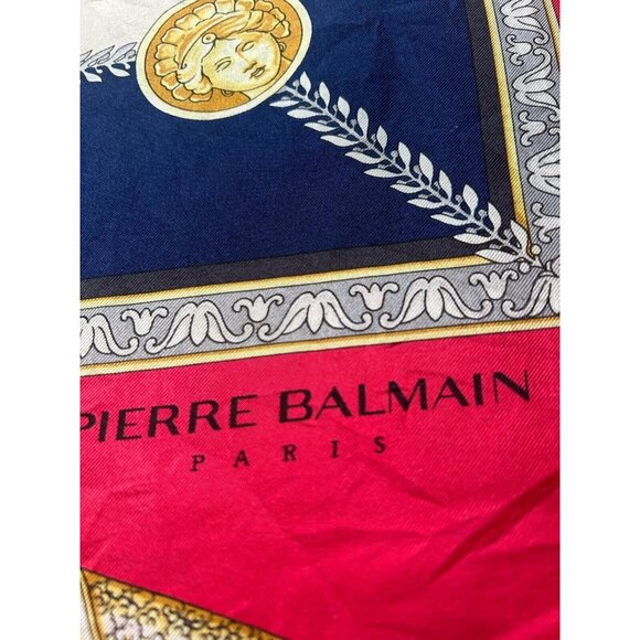 PIERRE BALMAIN Red & Blue Godess & Angels Print Silk Scarf Italy SQR 35.5’’ E.C - Picture 3 of 9